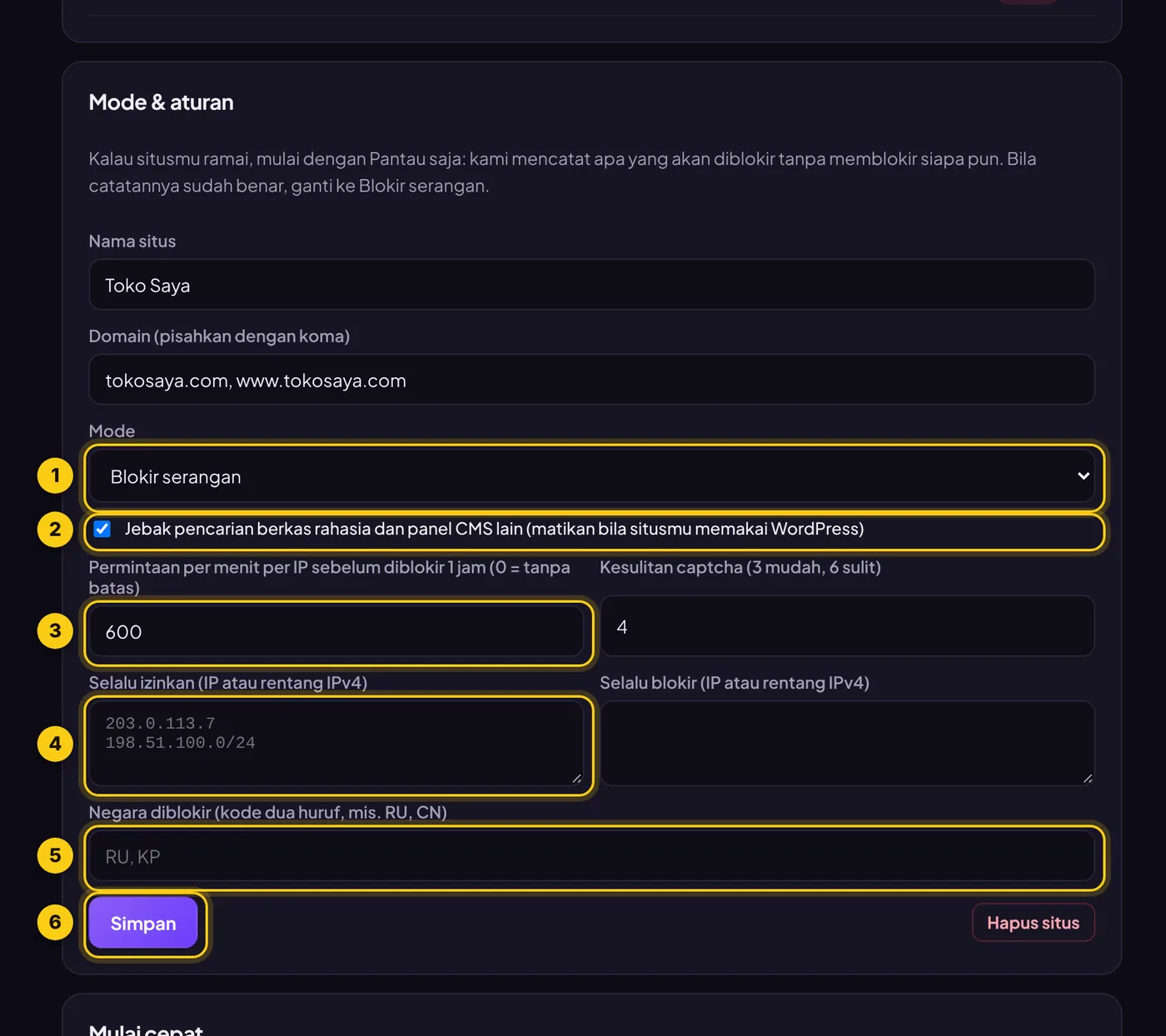 Formulir mode dan aturan
